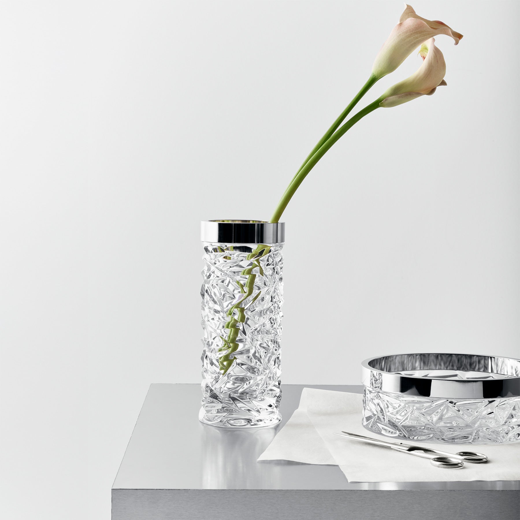 Orrefors Carat Bowl Cut Crystal Stainless Steel Clear