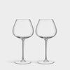 Two clear gin and tonic glasses on a light gray background