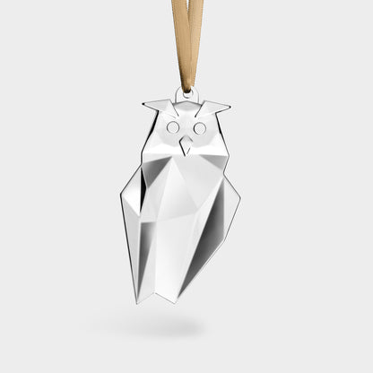 Crystal owl ornament hanging on a white background