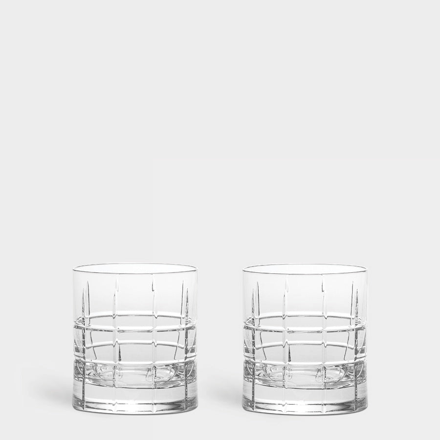 Two Street Old Fashioned Glass with grid shaped crystal cuts