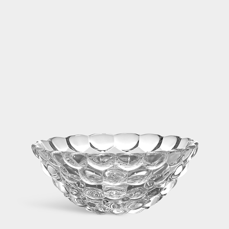 Raspberry bowl small clear crystal bowl with a raspberry-like design featuring round 'drupelets'.